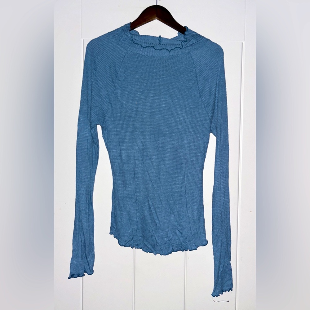 Intimately Free People Waffle Knit Ruffle Mock Neck  Thermal Top Women  XL Boho